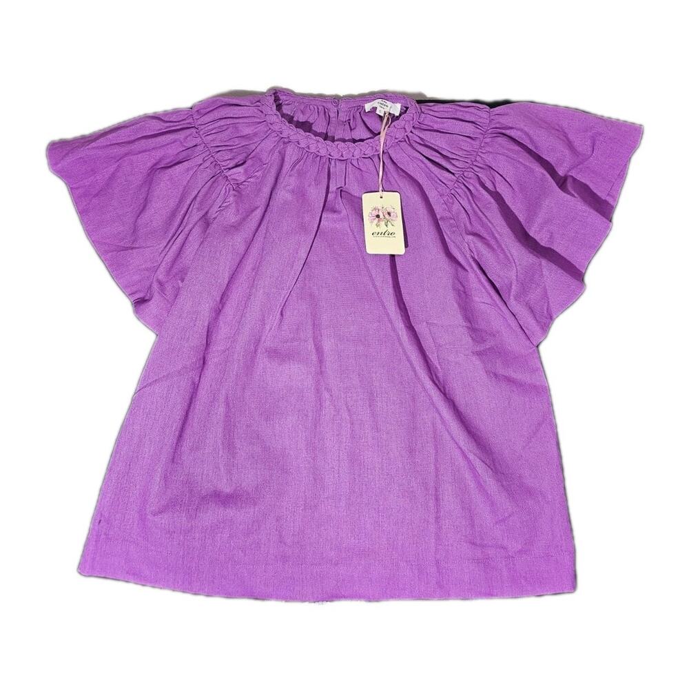 Entro Women's Purple Blouse with Ruffled Sleeves - New with Tags